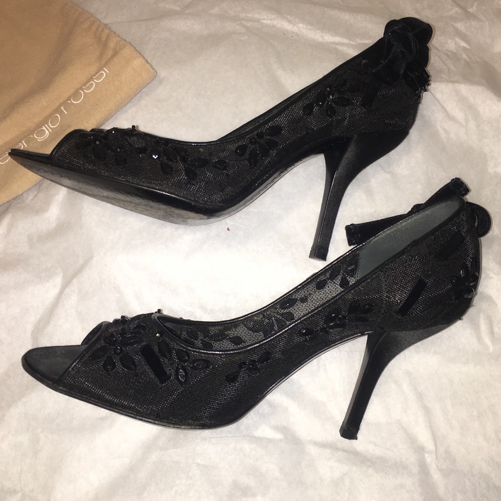 SERGIO ROSSI BLACK PEEP-TOE SHOES SIZE 37 - Picture 4 of 8